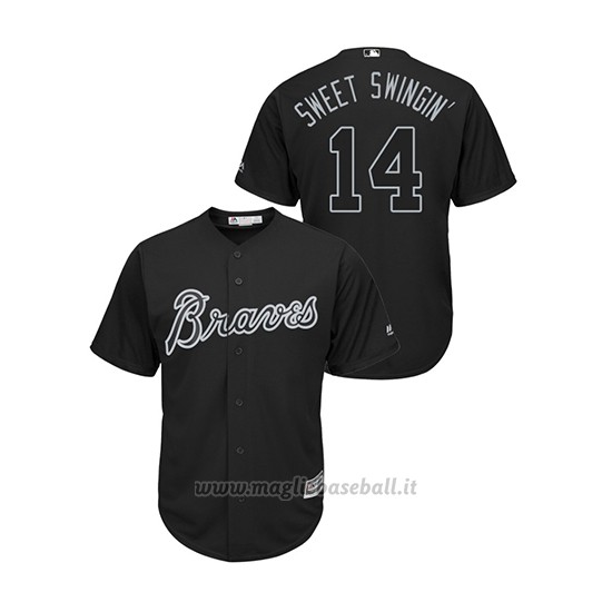 Maglia Baseball Hombre Atlanta Braves 14 Matt Joyce 2019 Players Weekend Sweet Swingin' Replica Nero